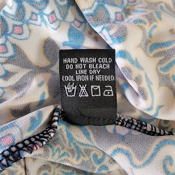 Coco Bianco Colorful Bell Sleeve Tie Back Pink Blue White Blouse Size M - Picture 11 of 14